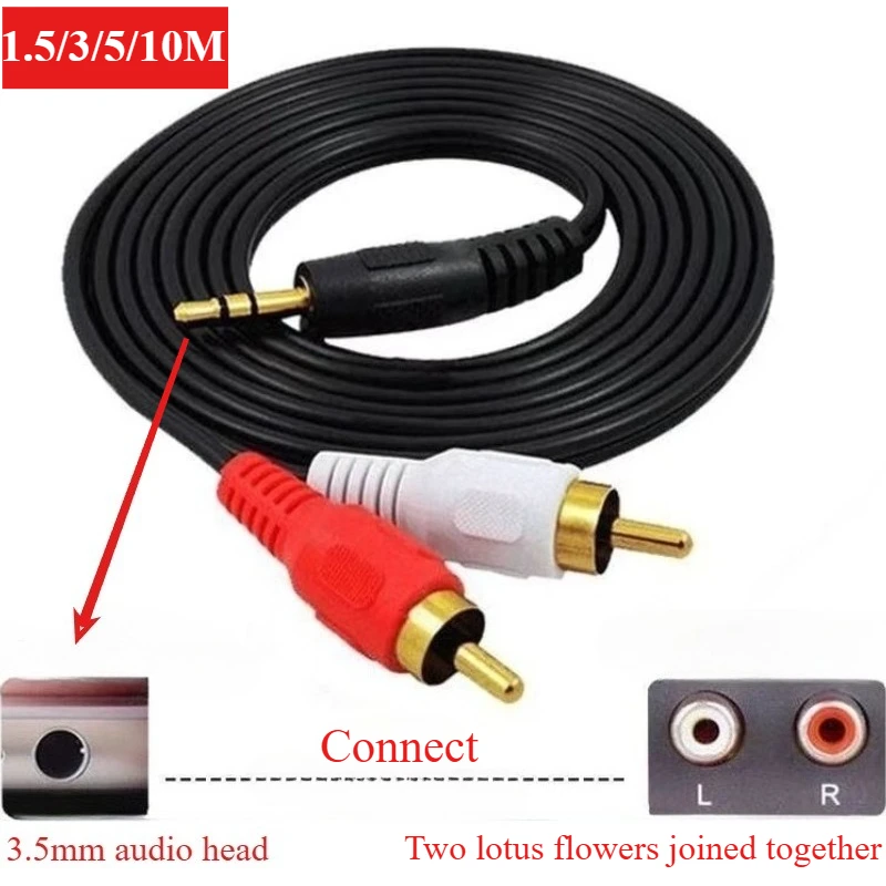 3M 5M 10M 3.5mm Male Jack to AV 2 RCA Male Extend Cable Connector For Phone TV AUX Sound Computer PC Speakers Music Audio Cords