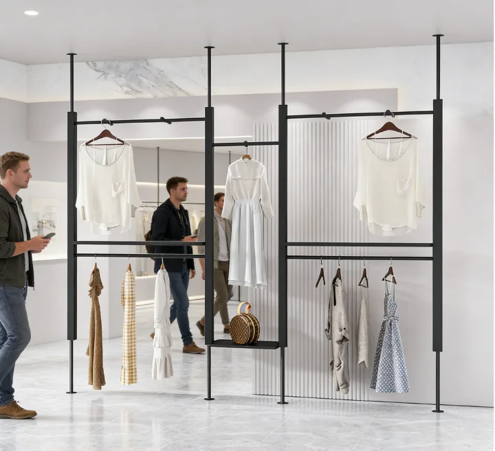 Wrought iron clothing store display rack Floor-to-ceiling clothes rack Side hanging hanger Women's clothing store column