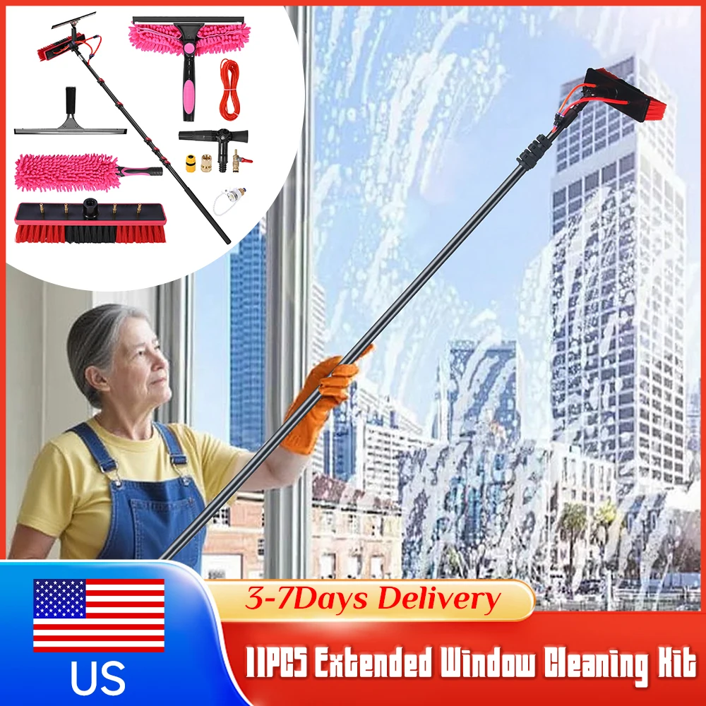 

11pcs Telescopic Solar Panel Cleaning Kits Adjustable Water Supply Brush Glass Squeegee Window Cleaning Pole for Washing Tools ﻿