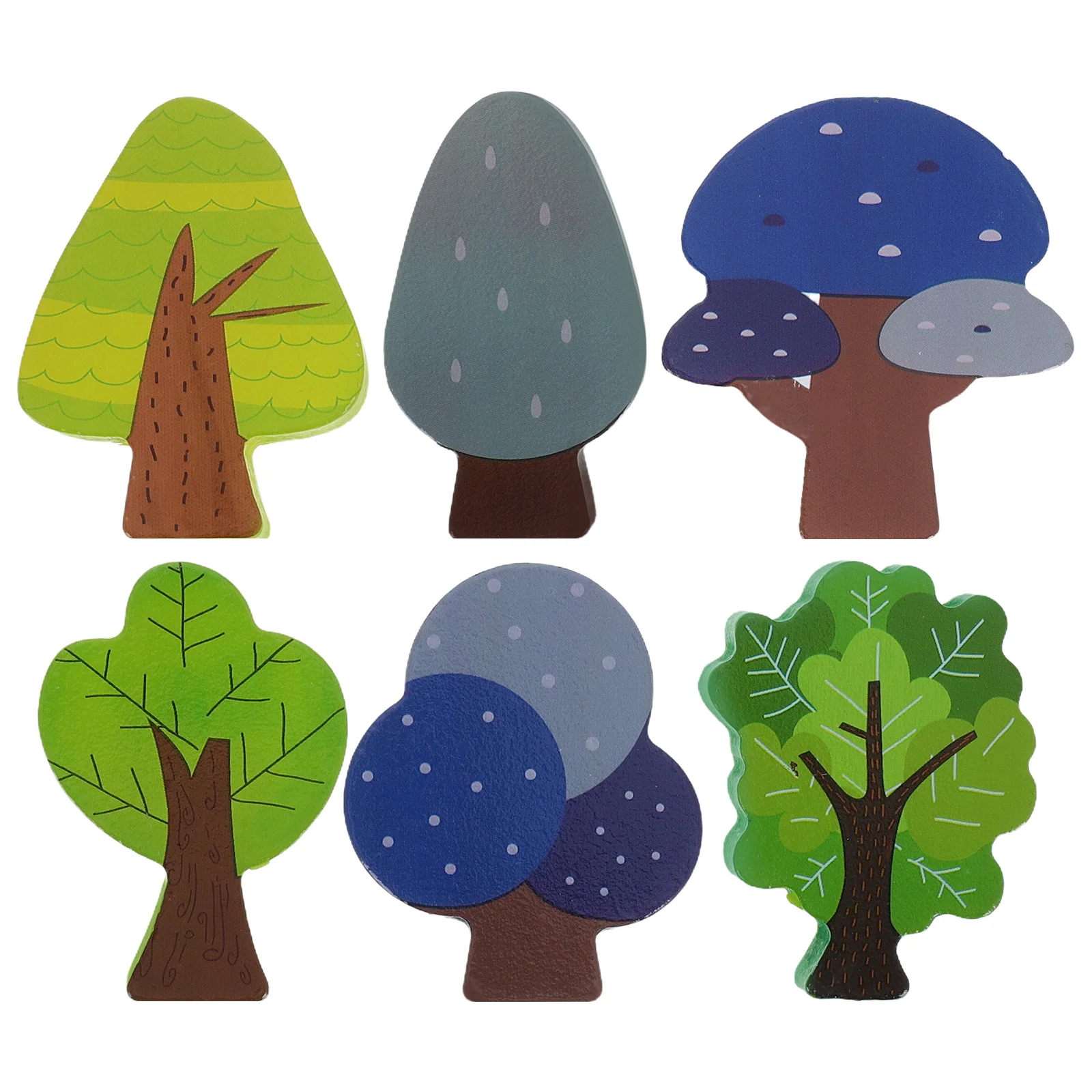 

6 PCS Track Scene Accessories Tree Toy Mini Trees Painted for Kids Wooden Blocks Small Train