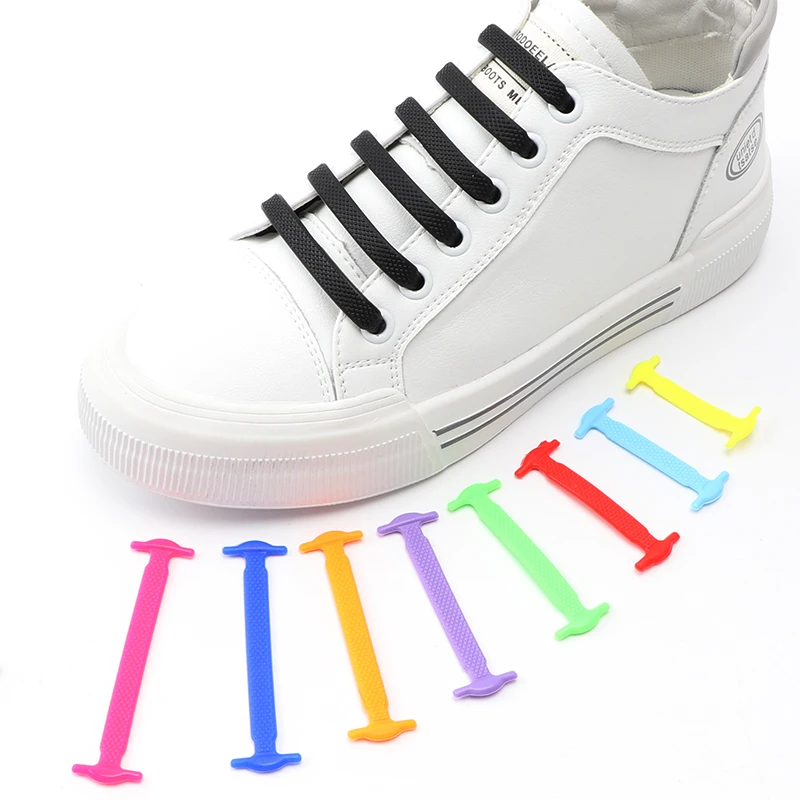 16 Pcs Fashion Silicone Shoelaces Without Ties Elastic Laces Sneakers Laces for Shoes Without Tying Kids Adult Lazy Accessories