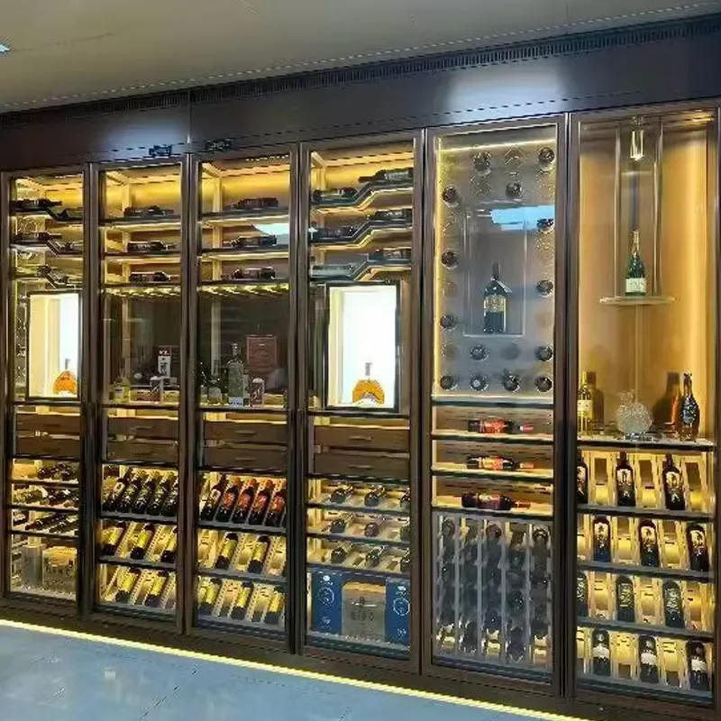 Customizable Solid Wood Wine Cabinet Bar Refrigerator Wine Bottle Cooler with Glass Display for Home Furniture Use