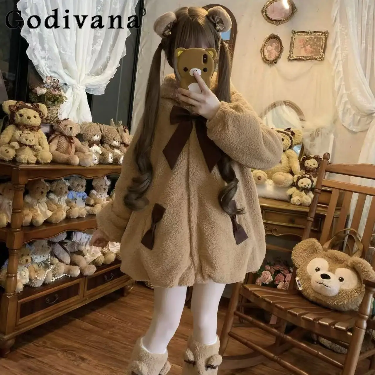 

Autumn and Winter New Girl's Sweet Kawaii Faux Fur Jacket Japanese Soft Girls Warm Thickened Plush Coats Women's Y2K Fur Coats