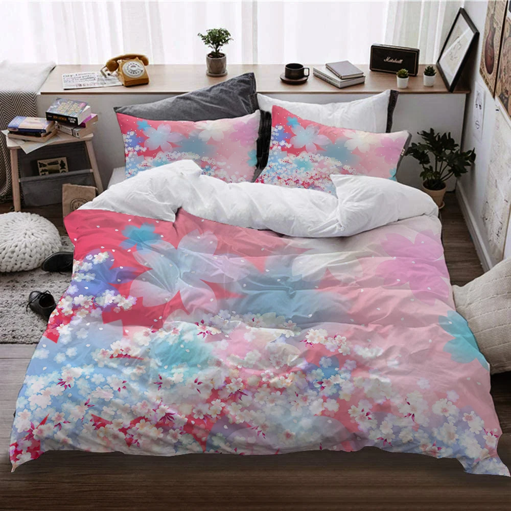 New three piece set of floral patterned polyester brushed high-quality bed sheets, duvet covers, bedding