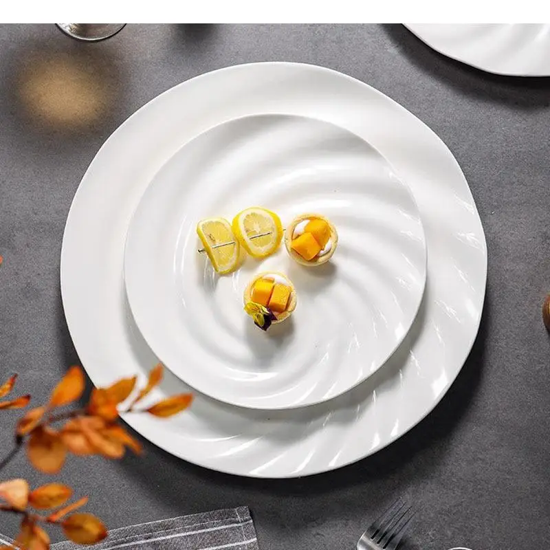 Solid Color Threaded Ceramic Dinner Plate Restaurant Pasta Salad Dessert Dish Molecular Cooking Tableware