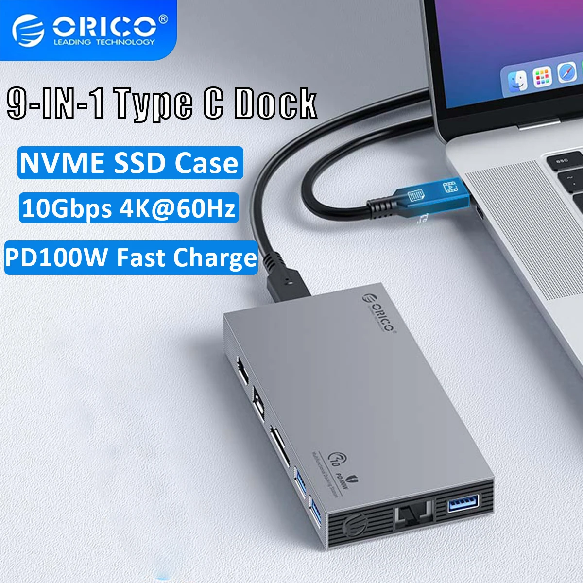 

ORICO USB C HUB 9 In 1 Type C To Multi HDMI 4K60Hz PD100W USB3.0 10Gbps Docking Station for MacBook Pro RJ45 SD Card Reader