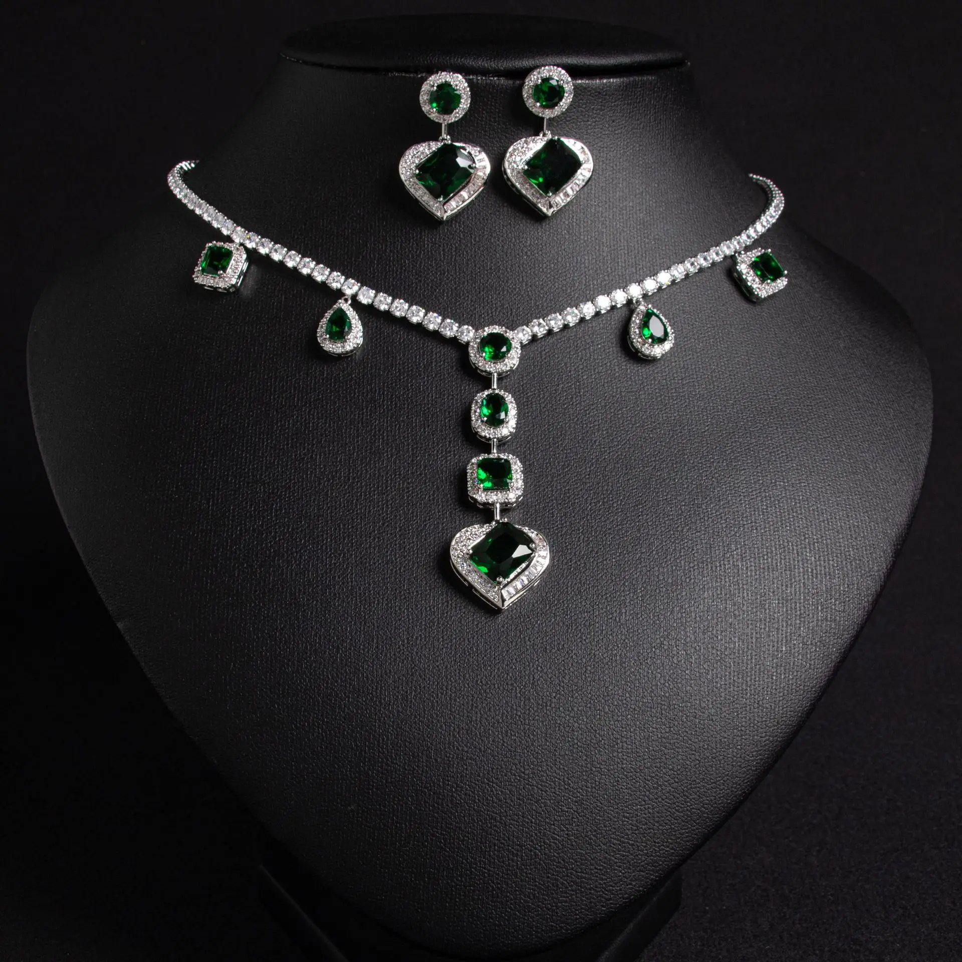 الشعور الغني الحب قطرات قلادة قلادة أقراط مجوهرات اكسسوارات المرأة مجموعة حفل زفاف كوكتيل حفلة موسيقية M-150 #2