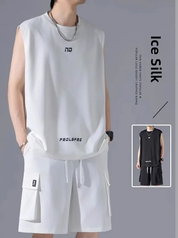 

Комплект жилета Ice Silk Cool Sensation Sport Svel для мужчин, летняя рабочая одежда с прямыми штанинами, комплект из двух предметов Fitn...