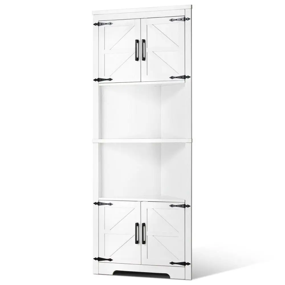 

68 Corner Storage Cabinet 4 Wooden Doors Adjustable Shelves White