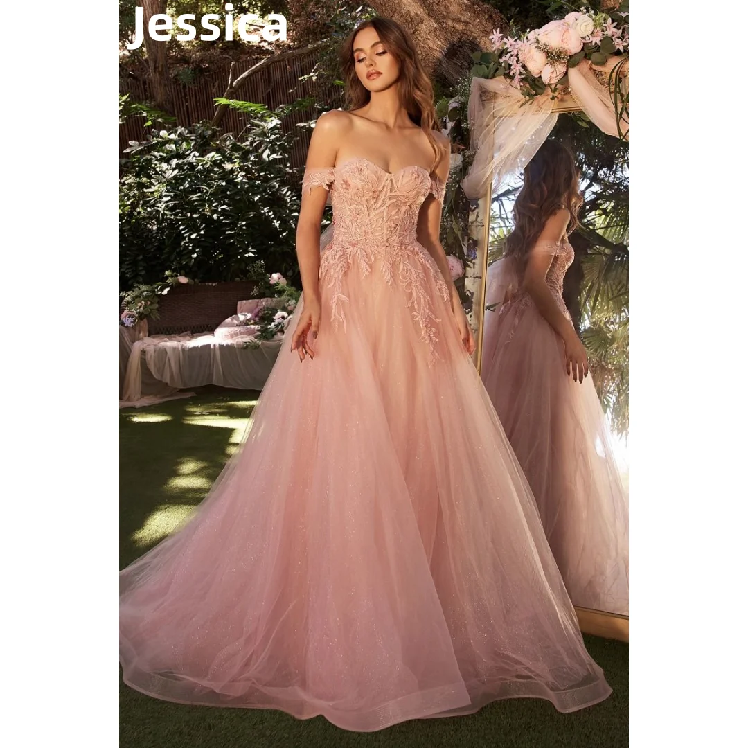 Jessica Pink Tulle Dresses Glitter Embroidery Princess Graduation Prom Dresses A-shaped Party Dresses 2024 Vestidos De Noche