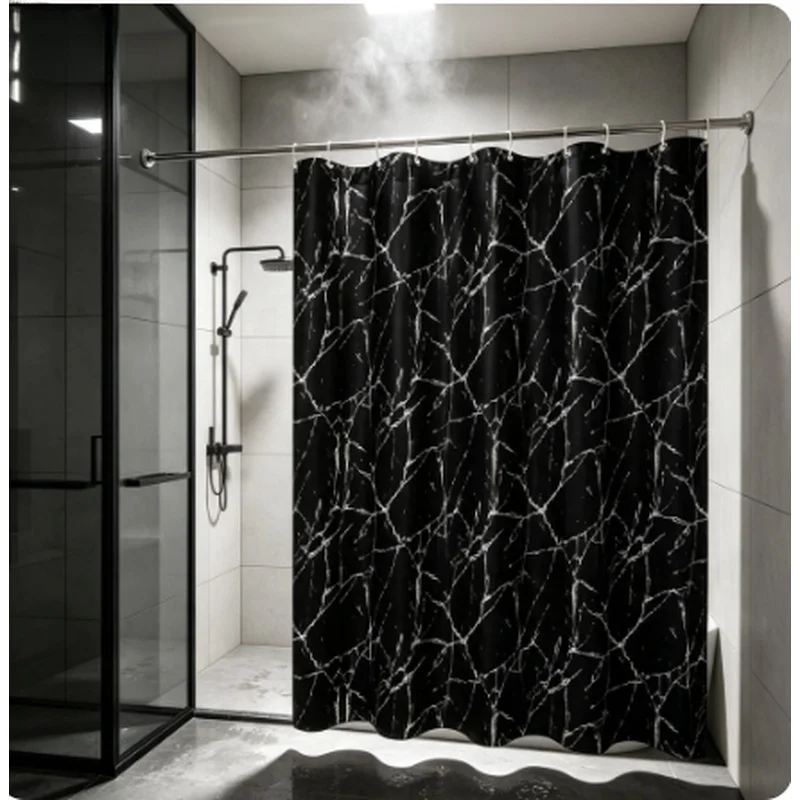 Black Marble Pattern Shower Curtain, Versatile Bathroom Toilet Partition Privacy Shield Curtain