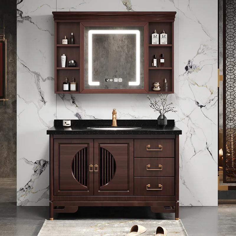 

Chinese Oak Rock Bathroom Cabinet Vanity Drawer Sink Smart Wall Organizer Bathroom Shelving Storage Banyo Dolabi Furniture