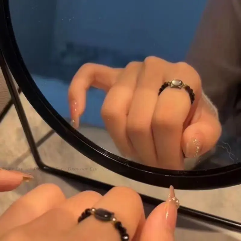 Кольца из натурального лунного камня с обсидианом, бусины, кольцо ручной работы, милое черно-белое кольцо с котом, женские аксессуары для вечеринок, ювелирные изделия