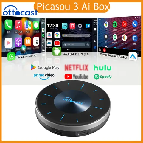 OTTOCAST P3 OttoAibox CarPlay AI Box 무선 안드로이드 자동 스마트 TV 박스 자동차 액세서리 벤츠 아우디 기아 현대 폭스바겐 도요타