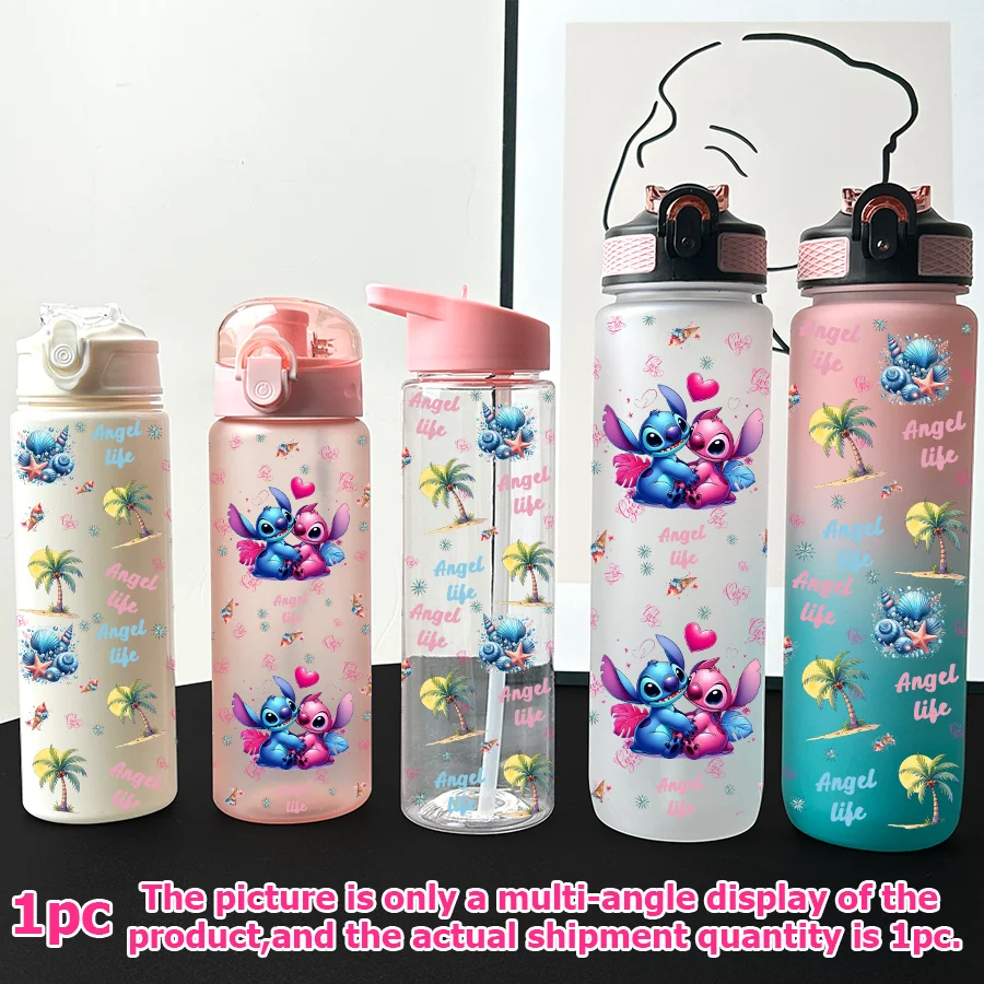 

1Pc Disney,Stitch,Palm Tree Printed 23-32oz Multi-plastic Water Bottle Portable Sports Water Cup Birthday Gift