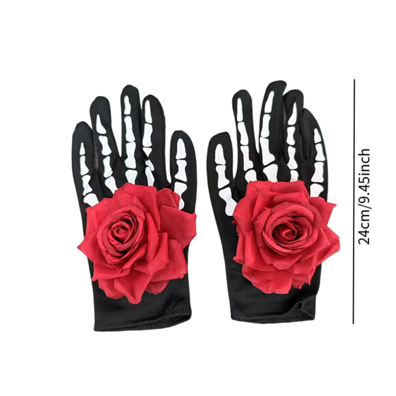 Gruselige Halloween-Handschuhe, lustiges Rollenspiel, Partyzubehör für Männer und Frauen, für Erwachsene, weiße bedruckte schwarze Handschuhe mit Skelettknochen