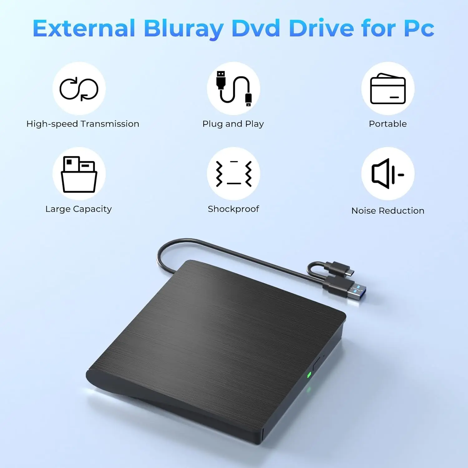 محرك بلو راي خارجي، USB 3.0/Type-C محمول ثلاثي الأبعاد بلو راي، مشغل DVD CD BD محرك الأقراص الضوئية للكمبيوتر المحمول المكتبي #4
