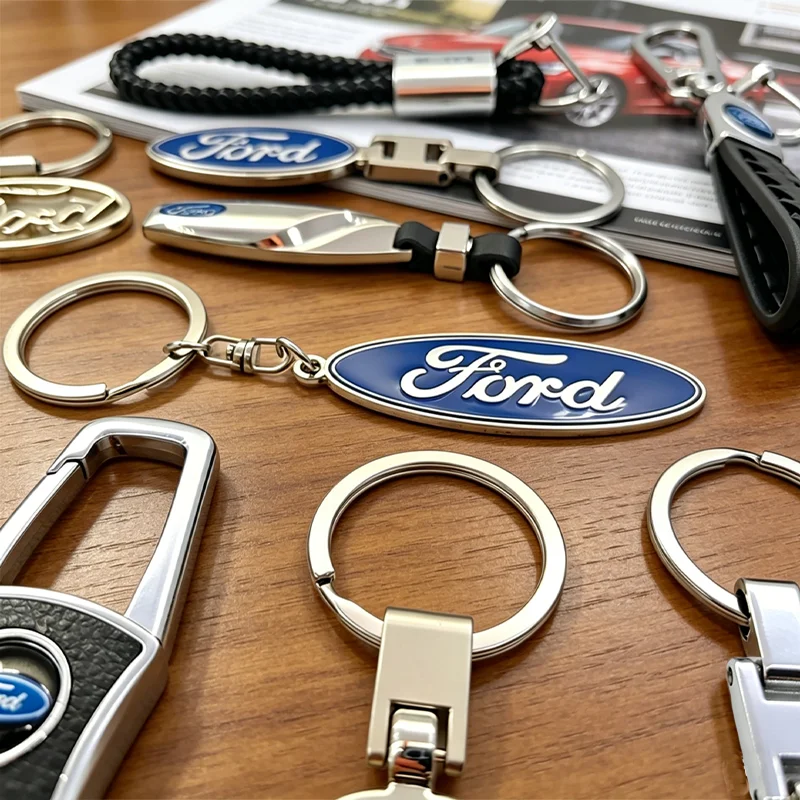 1Pç Chaveiro de Emblema Automotivo de Metal, Acessório para Carro Ford Mustang Focus MK7 Mondeo Mk4 Fusion Kuga Transit Escape