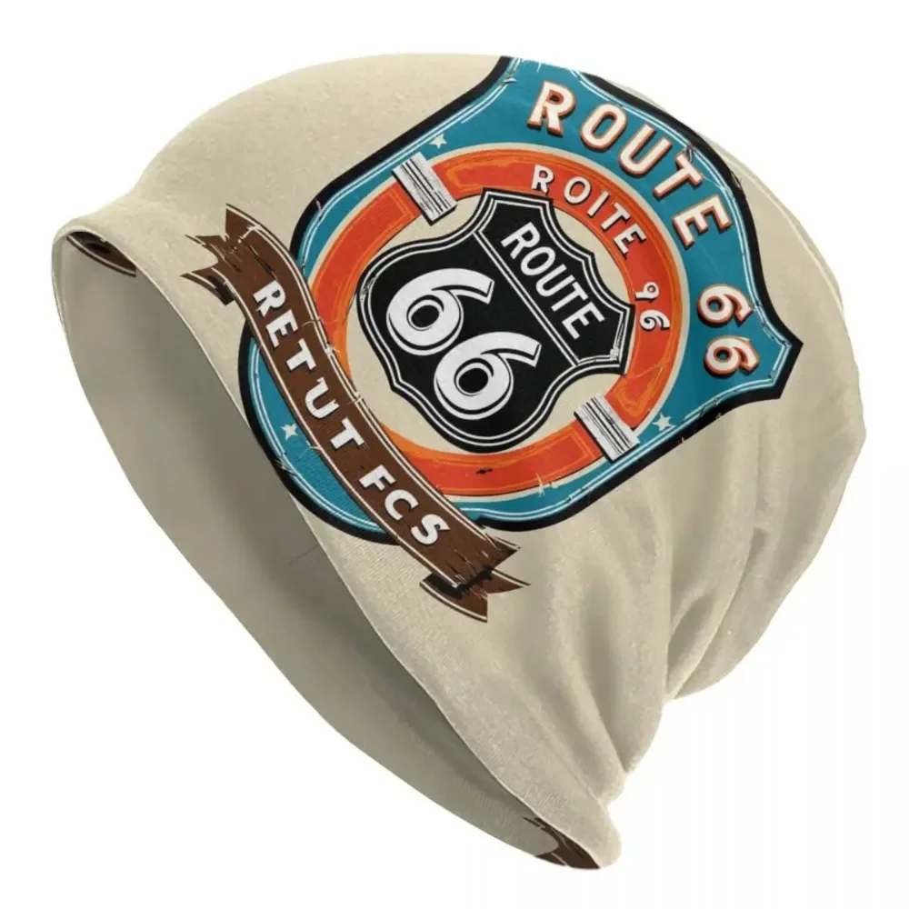 

Ride The Route 66 Bonnet Hat Knitting Hats Men Women Cool Biker Motorcycle Cruise America Highway Winter Warm Beanies Cap