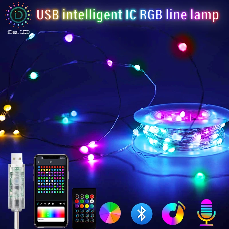 

5M/10M/20M Smart RGB Fairy String Light APP Bluetooth Control Waterproof USB Copper Wire Lights 16 Colors New Year Decoration