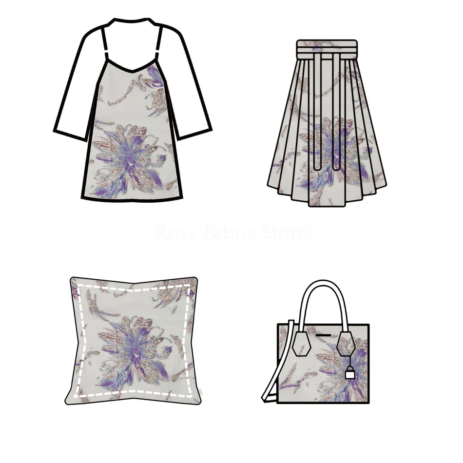 1 Meter European Style Thin Organza Jacquard Fabric with Gold Silk Cutting Flower for Micro Transparent Dress Skirt Diy Sewing