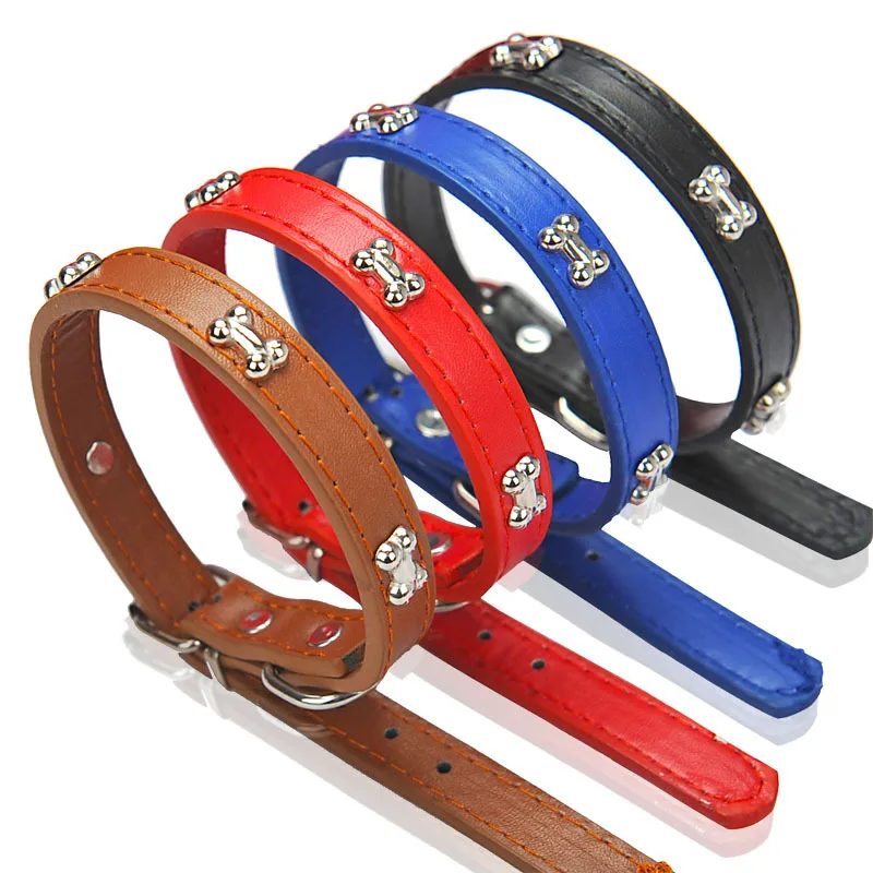 Bone Leather Durable Pet Dog Collar Pet Supplies Accessories Neck Strap Collar For Dog Puppy Pug Collars For Small Large Dogs