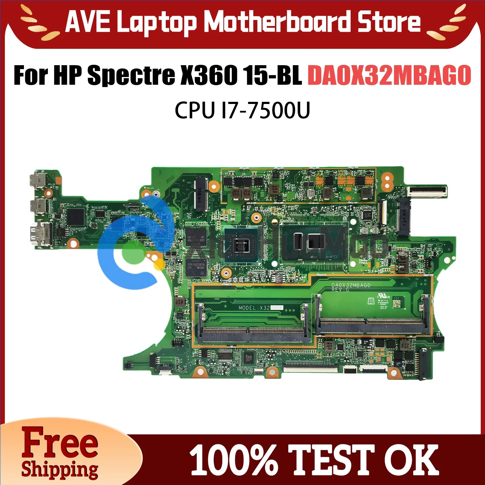 

DA0X32MBAG0 Notebook Mainboard For HP Spectre X360 15-BL Laptop Motherboard i7-7500U CPU DDR4 940MX V2G 911083-001 911083-601