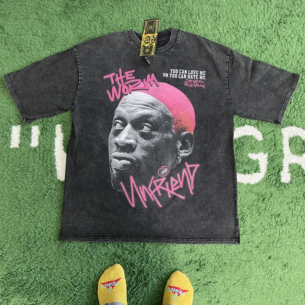 Vintage Loose Basketball Graphic Fashion Retro Washing Summer The Worm Dennis Rodman Oversized Tee t-shirt tops men harajuku