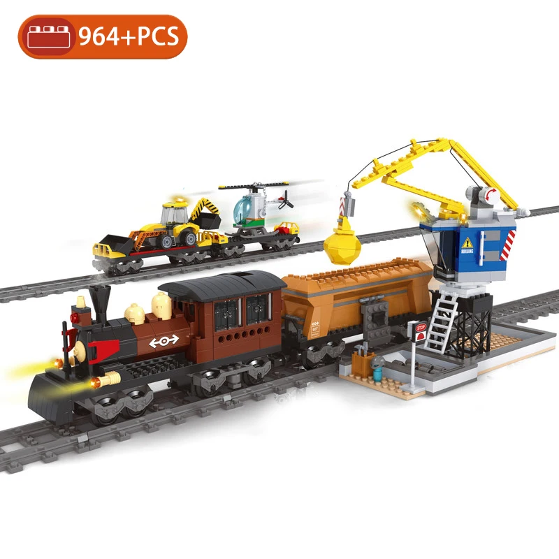 DIY MOC City Series Engineering Train Tracks Building Blocks Railroad Conveyance Model Bricks Toys Brinquedos for Children Gifts