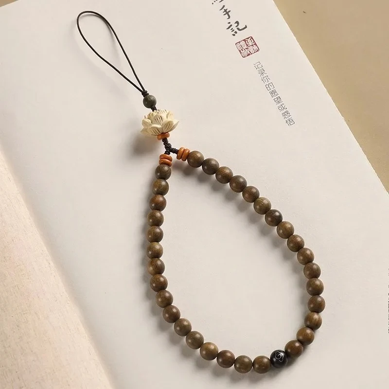 

Креативные деревянные бусины из персикового дерева с цветком лотоса, подвеска для телефона, ремешок на запястье, подвеска-цепочка для телефона для мужчин и женщин, чехол для телефона, ремешок
