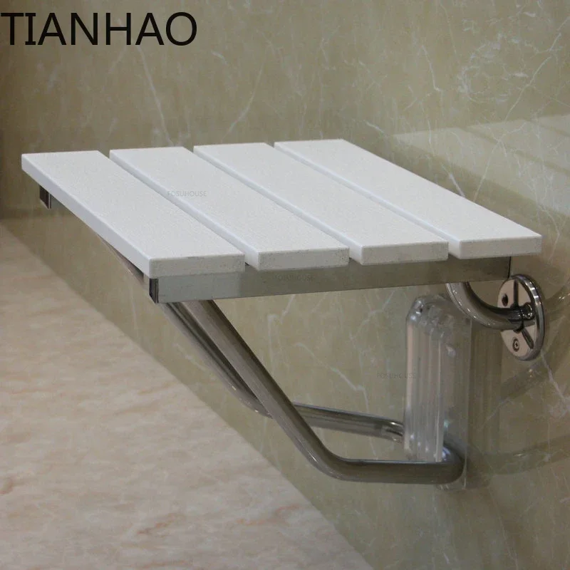 Stainless Steel Wall-mounted Shower Seats Folding Bath Chair Home Barrier-free Bathroom Chair Creative Porch Shoe Change Chair w