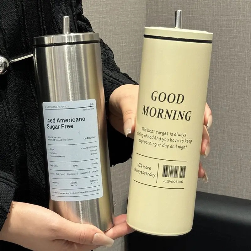 

Холодная американская кофейная чашка Высококачественная соломенная чашка-термос из нержавеющей стали премиум-класса с крышкой Простая чашка в американском стиле