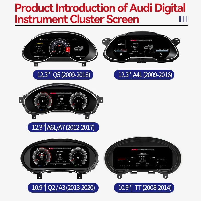 Virtual Cockpit Smart LCD Instrument Cluster Dashboard Speedometer For Audi Q5 A6L A7 TT A4L Q2 A3 Car Digital Display