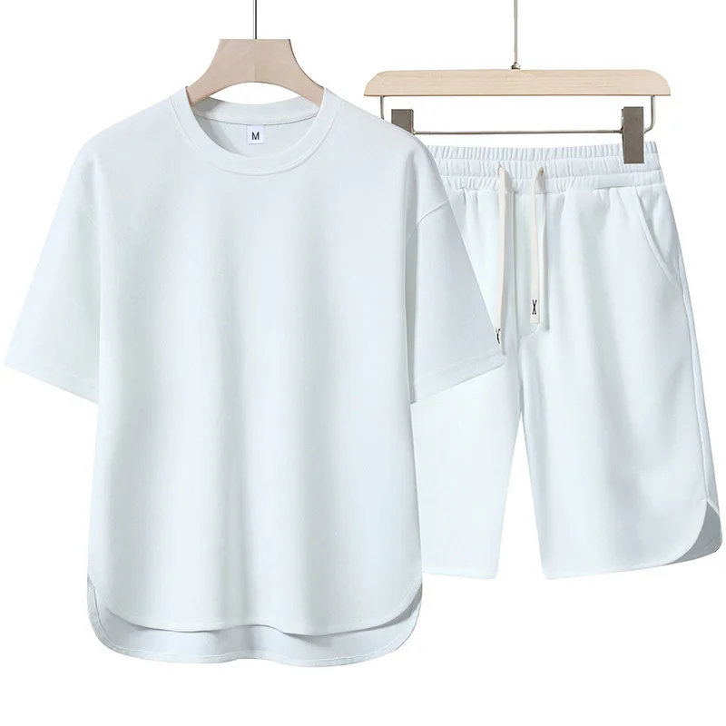 

2025 Summer Sets Men Fashion Short Sleeve Shirt/Shorts Two-piece Mens Streetwear Loose Hollow Out Set Mens Short Sets M-3XL