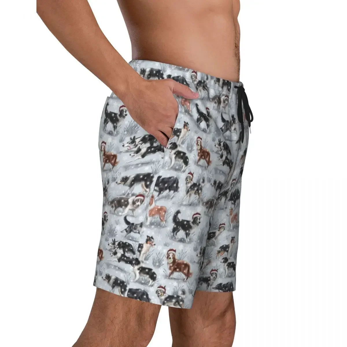 Cute Christmas Border Collie Dog Men's Swim Trunks Swimwear Quick Dry Beach Board Shorts Pet Animal Swimming Boardshorts