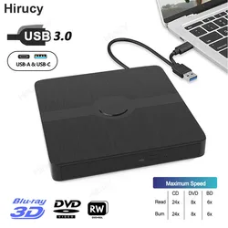 External Blu-ray Optica Drive USB3.0 Type C Portable BD CD DVD RW Player Burner Writer Reader for Laptop PC Windows