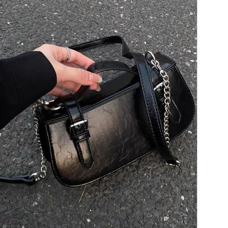 Handbag Women's Underarm Bag New Vintage Oil Wax Leather Small Square Bag Single Shoulder Bag Women's Crossbody Bag Backpack