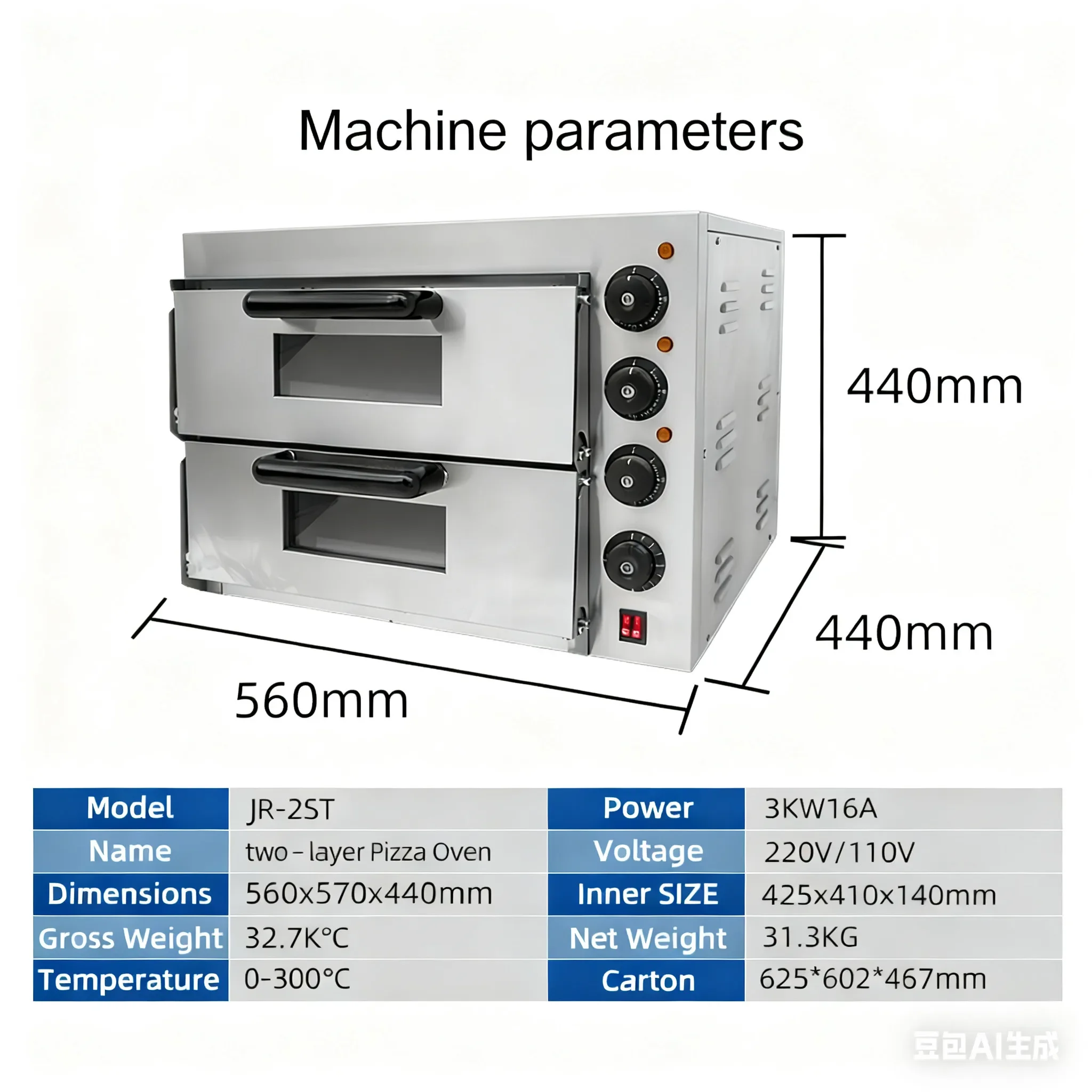 Portable Stainless Steel Electric Pizza Oven 0-300℃ Temperature Control for Restaurant Hotel Kitchen Equipment Ceramic-Lined