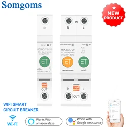 TUYA WIFI Smart Circuit Breaker With Metering 1P 2P 10-63A DIN Rail for Smart Home wireless Remote Control Switch