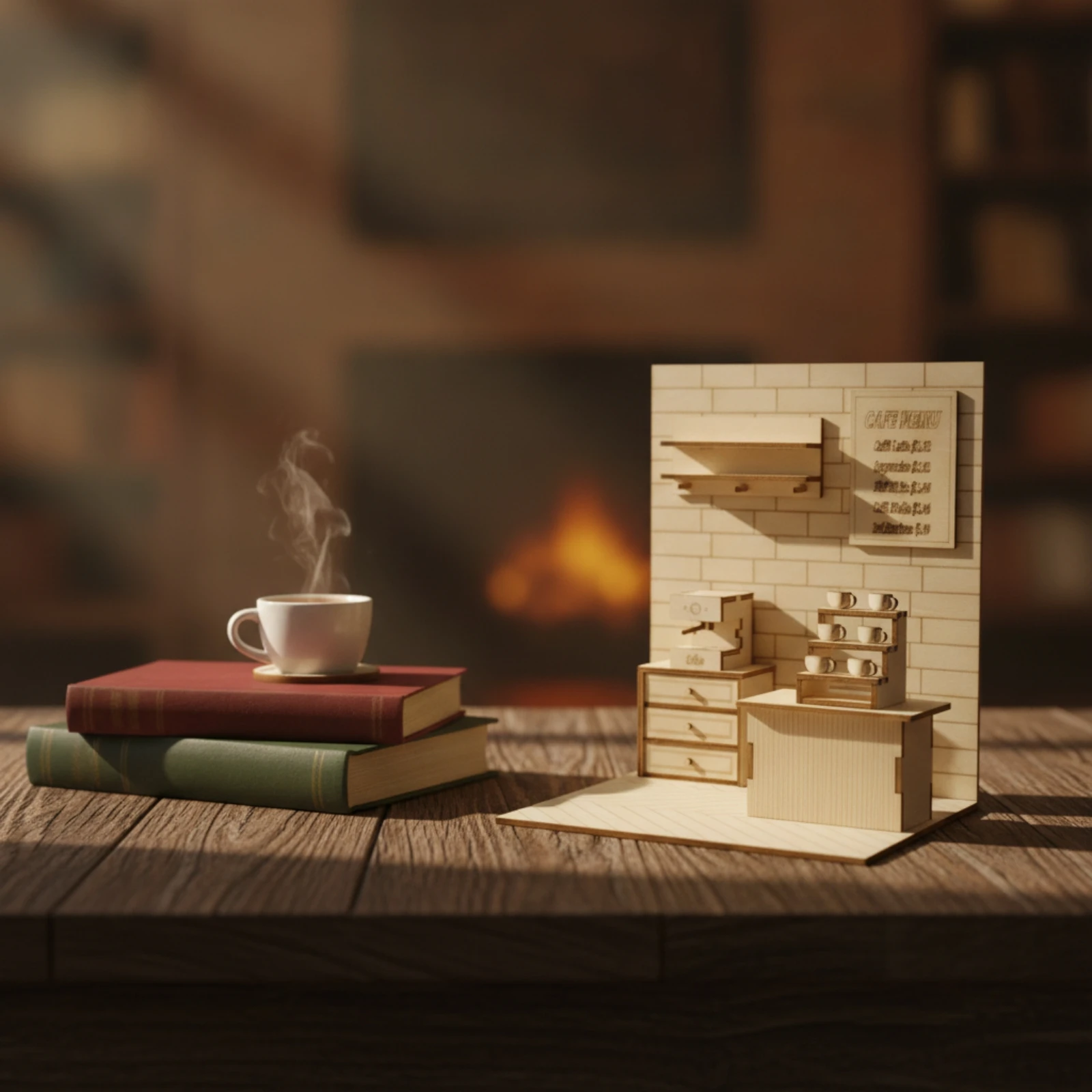 Miniature Café Scene Cozy Miniature Coffee Shop Coffee Shop Model Compact Cafe Model Rustic for Hobbyists, Bookshelf
