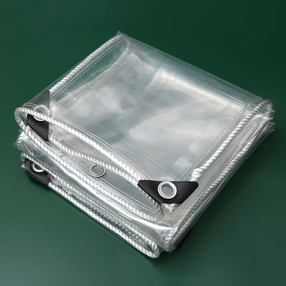 Transparent Tarpaulin Waterproof PVC with Eyelets Reinforced Corners 0.39 mm Rain Cover for Plant Barbecue Roof Rain Cover