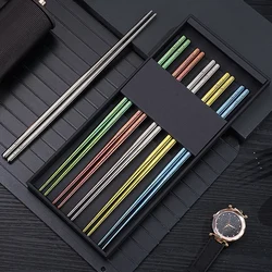 Luxury 10 Pcs Pure Titanium Chopsticks Corss Infection Avoid 5 Color Heat Insulation LFGB Certificate Chinese Family Tableware