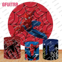 Spiderman Superhero Round Backdrop Birthday Party Photo Backdrop Disney Theme Round Cylinder Cover Decorations Photo Prop