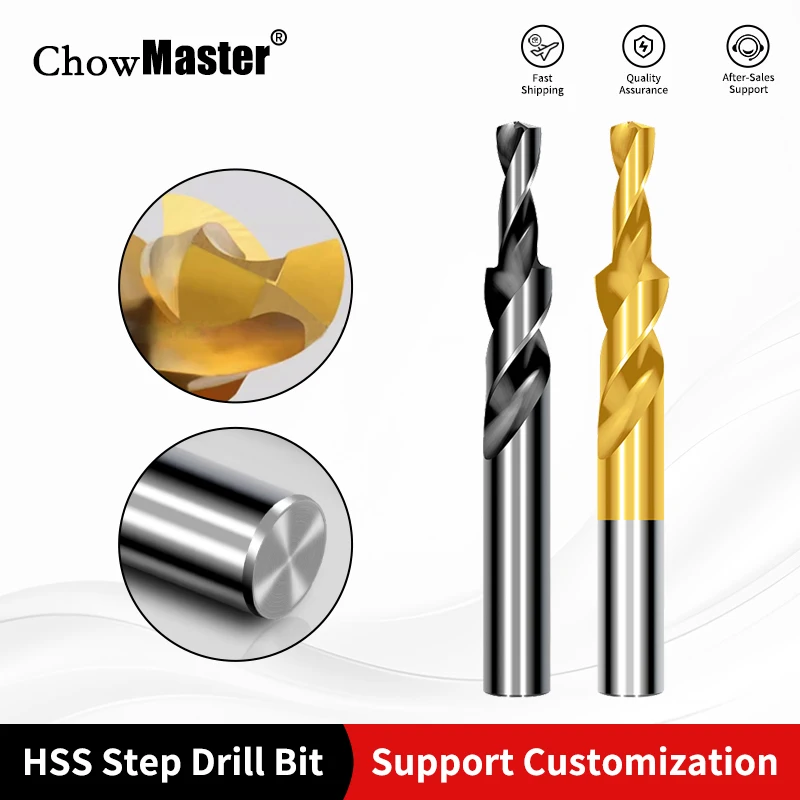 

Chowmaster Counterbore Twist Step Drill M35 Cobalt/HSS Dual Cutting Bit HSS for Metal 90 180 Degree M3 To M12 Cone Drilling Tool