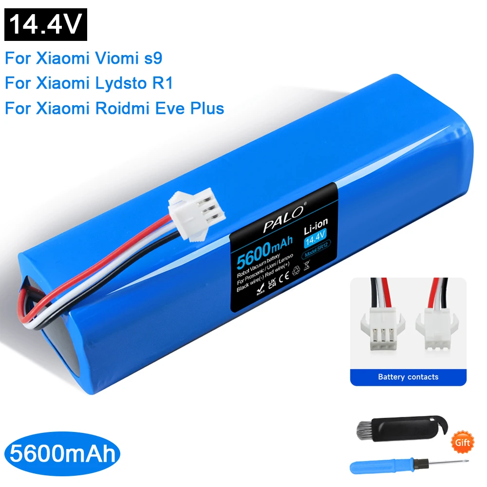 PALO New14.4V 4S2P For XiaoMi Viomi S9 Lydsto R1 Roidmi Eve Plus Li-ion Battery 5600mAh Battery Pack For Proscenic M7Pro M7Max