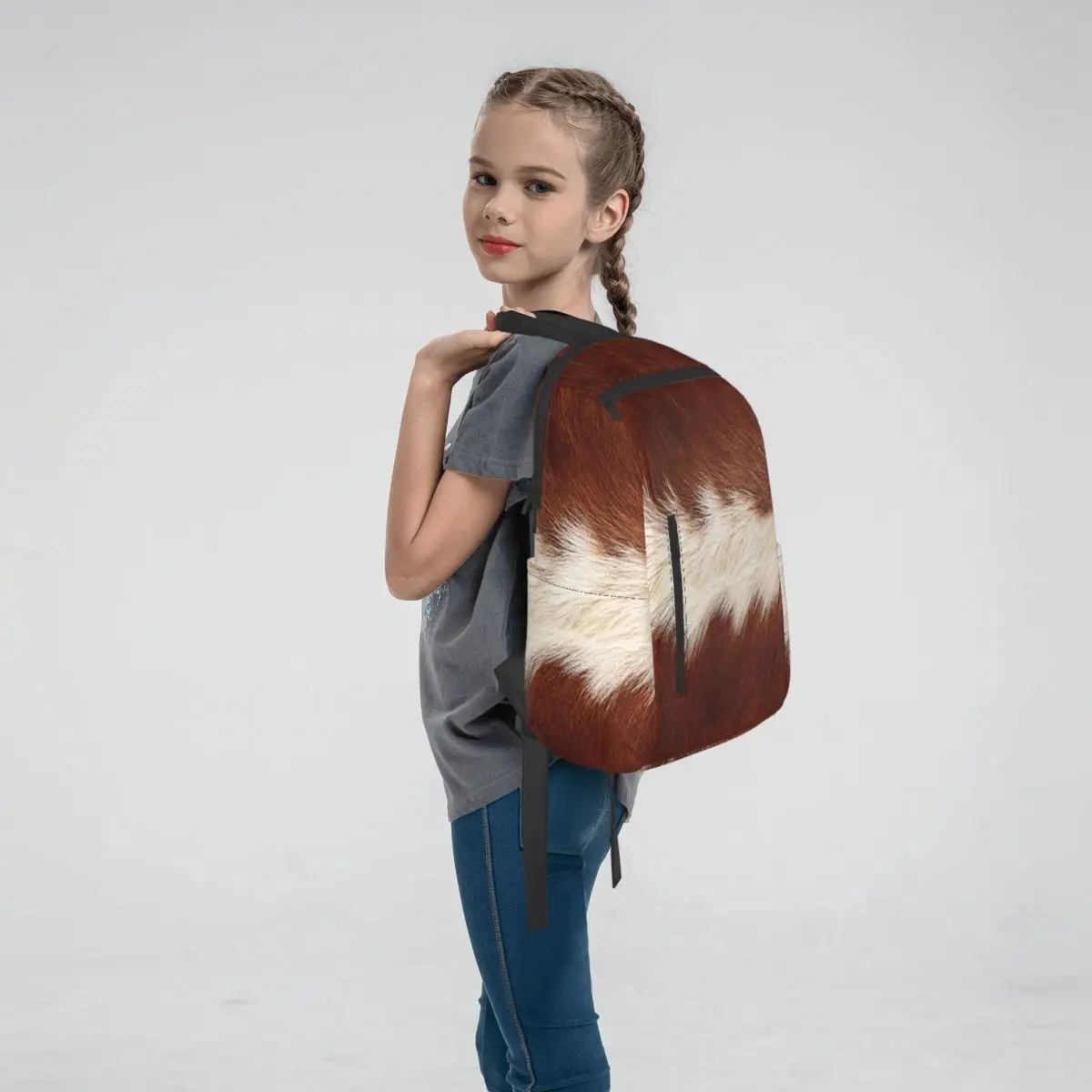 Stylish Cow Fur Cowhide Texture Cow Skin Print Pattern Backpack Large Capacity Boys Girls BookBag School Bag Shoulder Bags