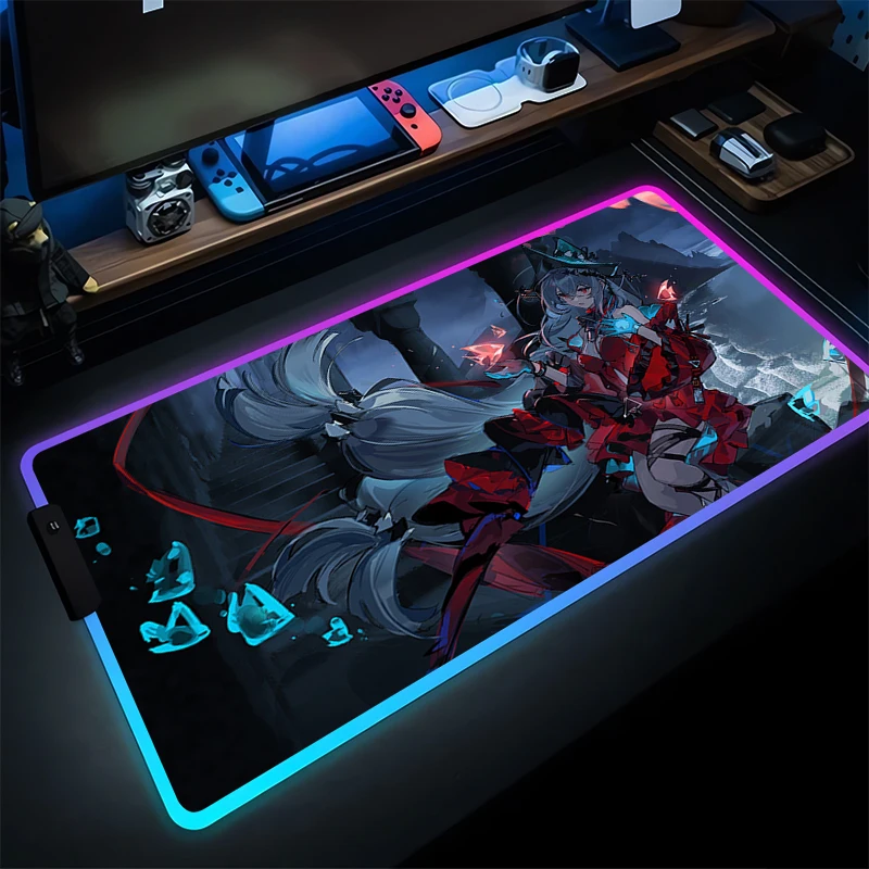 

Mouse Pad Gamer LED Computer Arknights Skadi Extended Desk Mat Modern Anime Table Keyboard Pad RGB Laptop Carpet Gaming Mousepad
