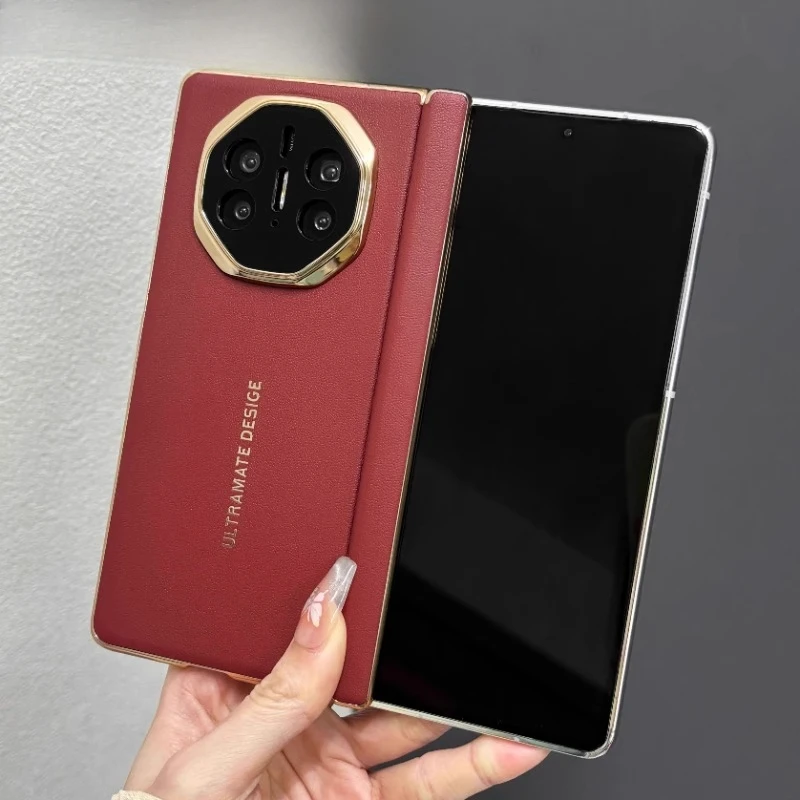 

For Huawei Mate X6 Case Luxury Leather PC Middle Axis Back Cover For Huawei Mate X 6 Folding Business Shockproof Bumper Funda