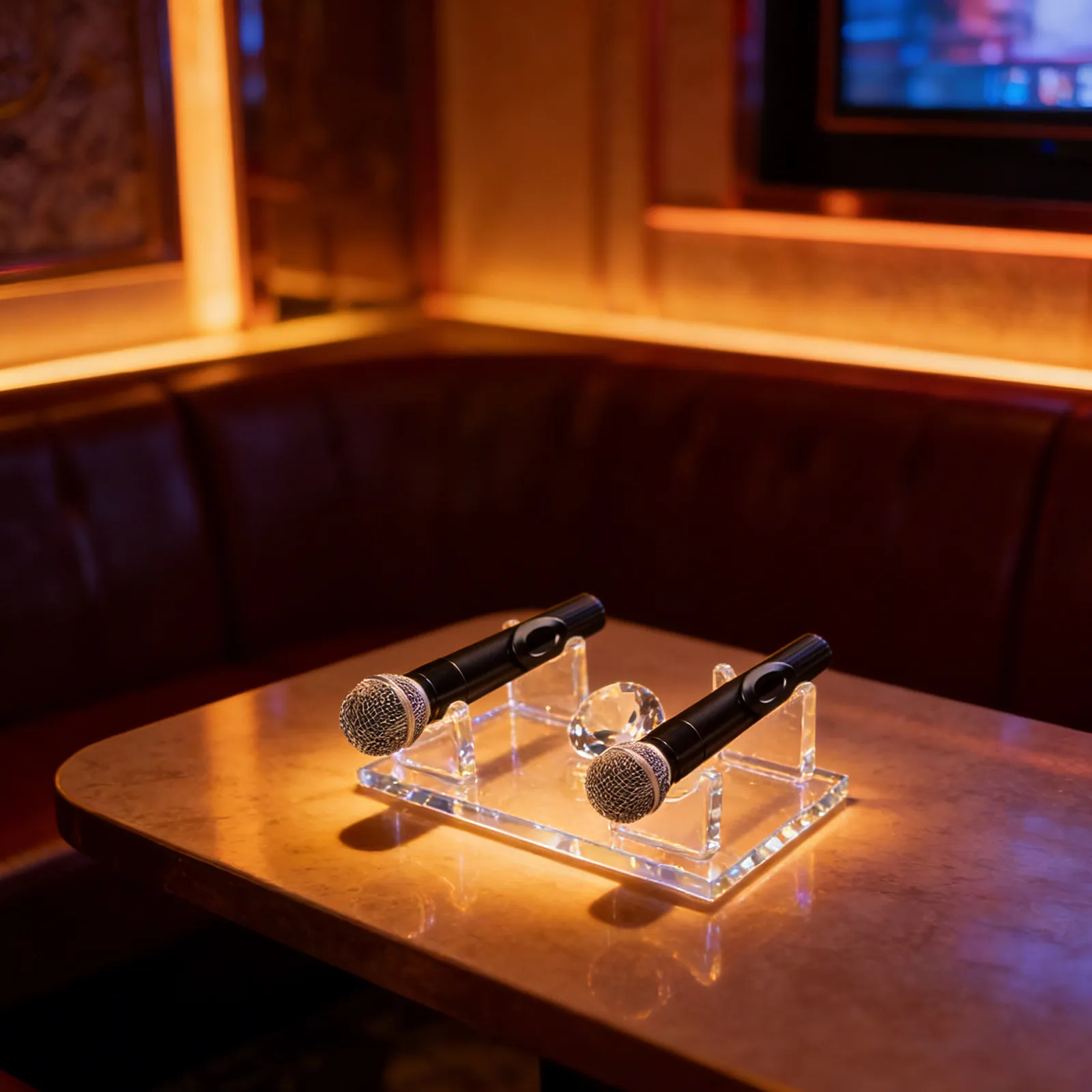 Crystal Microphone Storage Holder Clear Desktop Mic Organizer Tabletop Stand for Karaoke Ktv Home Nightclub Holds Two