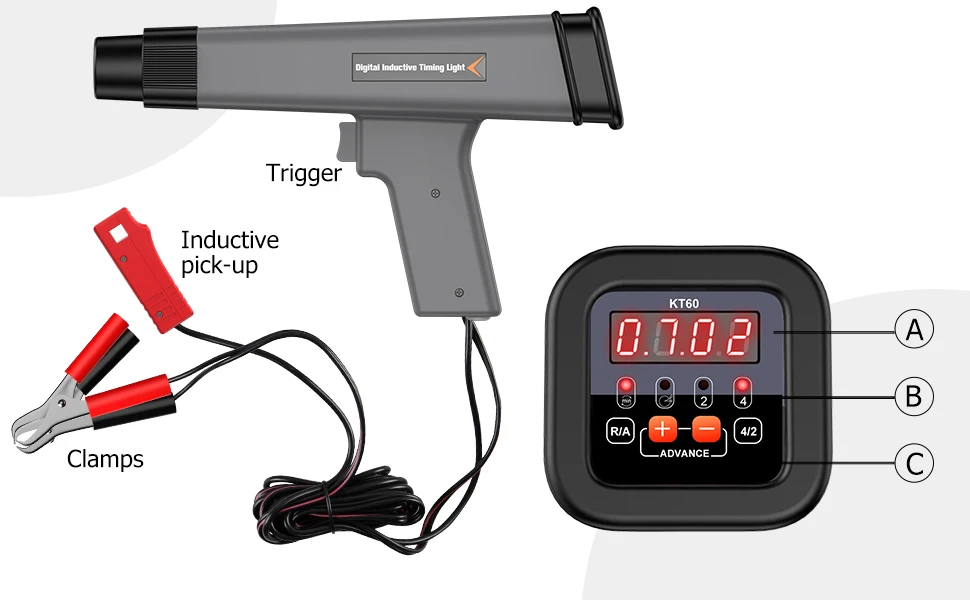 KZYEE KT60 Auto Digital 2 & 4 Takt Benzin Motor Timing Licht 12V Auto Zündung Timing Licht Induktive Strobe lampe Detektor – Detail 8